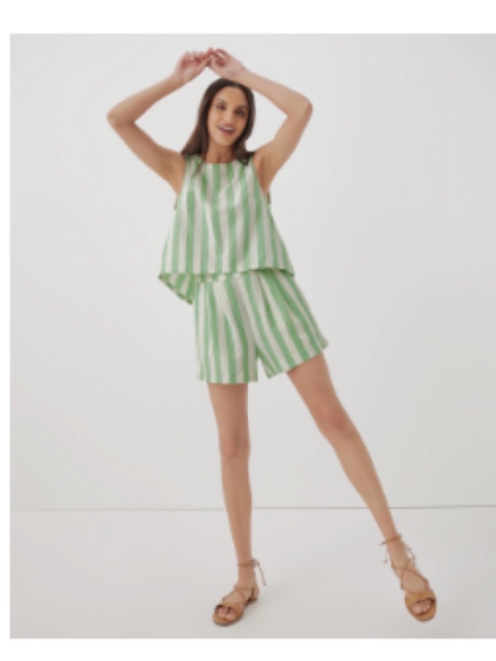 Pact - white and green striped summer linen set, size L